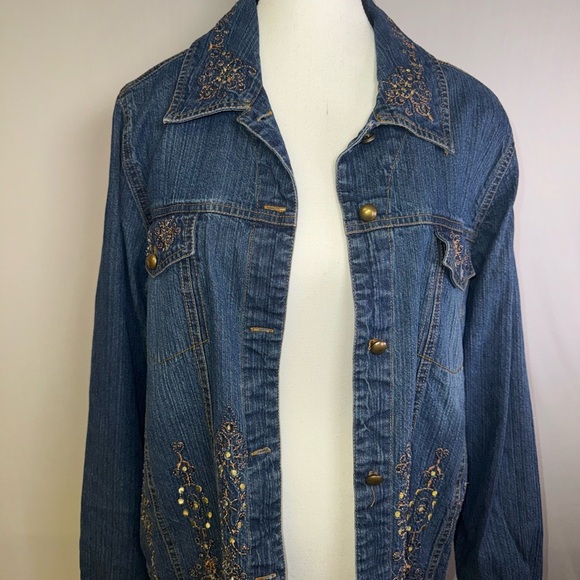 Vintage gold Embroidered Denim Jacket 90’s western style floral embroidery - Picture 1 of 11